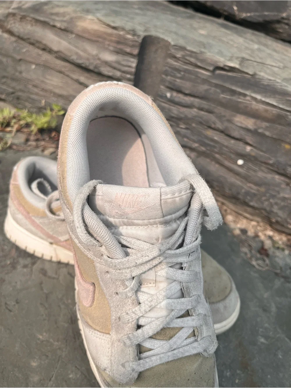 Nike Dunk Low-Suede Sneakers in Beige and Pink